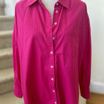 Maeve  Hot Pink Oversize Long Sleeve Button Down Cotton Blouse Photo 0
