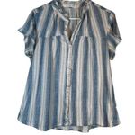 Eden & Olivia  Blue White Stripe Button Down Ruffle Sleeve Shirt Size 2X #0459-LA Photo 0