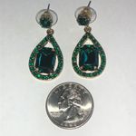 Gold Tone Emerald Green Teardrop Earrings Photo 2
