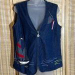 Allison Daley Vintage Nautical Theme Blue Denim Zip Front Vest Sailboat Flag 10P Photo 0