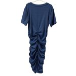 Beyove Blue Ruched Bodycon Ribbed V Neck Button Front Short Sleeve Mini Dress S Photo 9