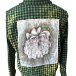 A Rare Bird Christmas Distressed Cowboy Santa Plaid Flannel Shirt, Sz S/M Green Size M Photo 8