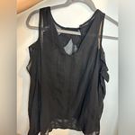 Cold Shoulder Ruffle Blouse Black Sheer Embroidery Elegant Sleeveless Top Photo 3