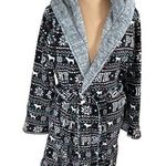 PINK - Victoria's Secret Victoria Secret PINK Reversible Fleece Hooded Belted Robe Black White Size XS Photo 0
