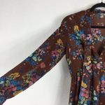 ZARA  Brown 70s Vintage Floral Satin Tie Neck Aline Long Sleeve Midi Dress Small Photo 7