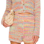 Something Navy  Pastel Rainbow Sweater Shorts Rainbow SMALL Crochet Italian $115 Photo 0