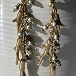 Lucky Brand  Gold Tone Coral Shaped Earrings With Beads Photo 0