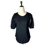 Another Love Shirt Women XS Black Faux Leather Puff Short Sleeve Melrose Top Photo 1
