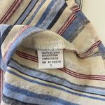 Entro Cream & Blue Striped Button Front V-neck Tank Top Photo 9