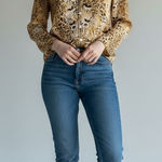Laura Ashley  Animal Print & Embroidered Floral Design Silk Button Down Shirt (L) Photo 0