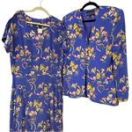Vintage Herman Geist Blue Floral Print Blazer & Maxi Dress 2 Piece Matching Set Size 8 Photo 0