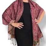 Burgundy Paisley Fringe Shawl Wrap Scarf Boho Bohemian Festival Layering Piece Red Photo 0