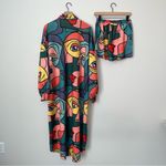Colorful Abstract Face Print Dress and Shorts‎ Set Blue Photo 2