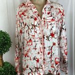 Tahari  White & Red Cherry Blossom Print Pajama Top & Pants Set S Photo 2