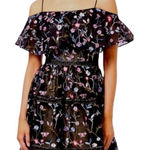 Adrianna Papell Dress Sz 8 Black OffShoulder Floral Embroidery Ruffled Boho Chic Photo 0