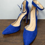 Eva Mendes Womens D'orsay Ankle Strap Pointed Toe High Heels Blue Suede Size 8 Photo 0