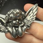 Winged Cherub Angel Brooch Pin Pewter Color Silver Tone Photo 8