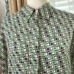 ZARA  GEOMETRIC SQUARES PRINT SHIRT in Cream/Green/Black Photo 5