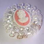 Vintage Cameo Brooch with Lace Trim Pink Photo 1