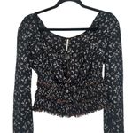 Free People  Lolita Peasant Floral Black Long Sleeve Top Size Small Sheer Photo 2