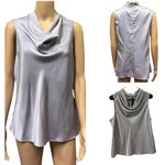 Rachel Roy Cowl Neck Grey Satin Sleeveless Zip Back Flowy Cami Blouse Womens L Gray Size L Photo 1