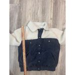&merci &merci Womens Colorblock Sherpa Corduroy Trucker Jacket Blue Cream Small Photo 4