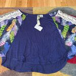 Live to be spoiled NWT Mandee  Navy Blue Crochet Feathers Oversized Crop Top Small Photo 1