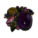 Colorful Floral Glass Cabochon Jelly Belly Black Japanned Vintage Pin/Brooch Black Photo 4