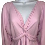 EXPRESS  Pink Twist Front Ruffle Peplum Long Sleeve V Neck Blouse NWT Medium Photo 2