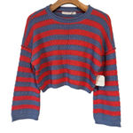 Altar'd State Cropped Sweater Women's Size S Blue Orange Striped Crew Neck NWT Photo 0