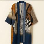 Sara Roka Silk Kimono Duster Dark Blue Brown Tan Dyed Size M Photo 0