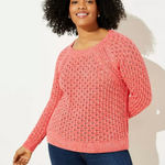 Loft Plus Marled Bobble Pointelle Sweater - Spring Coral - Size 20/22 Photo 0