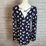 Peach Love California Women's S Navy Elephant Print Blouse Polyester Animal Photo 2