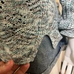 J.Jill Blue and white Open-Textured V-Neck hoodie Sweater Photo 8