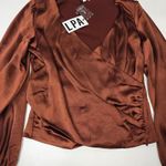 LPA  Criss Cross Blouse in Cherry Brown Medium Photo 3