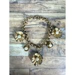 Vintage 1930's Goldtone Flower Pearl Textured Curb Link Charm Bracelet Germany Gold Photo 0