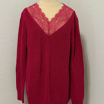 Sundance  Red V-Neck Lace Sweater Photo 0