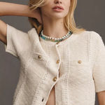 Sam Edelman Colleen Short-Sleeve Cardigan Sweater in White Size Small Photo 0