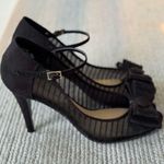 Lulu Townsend  Black Mesh Bow Pointed Toe Ankle Strap High Heels Sz 8 Photo 9