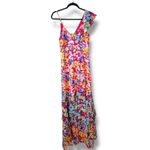 Lulus NWOT Radiant Ruby Red Floral Print Chiffon Asymmetrical Maxi Dress Small Photo 8