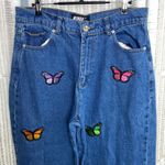 Minga London Butterfly Embroidered High Waist Straight Leg Jeans Y2K 32 US 8 Blue Photo 1