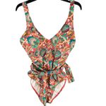 Basta Surf One Piece Swimsuit Womens 12 Red Orange Paisley Plunge Tie Boho NEW Photo 5