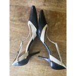 Ann Taylor LOFT Black Beige Leather Heels T-Strap Pumps 7.5M Made in Brazil Photo 6