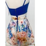 AQUA  Bustier Crop Top Pleated Skirt Cutout Mini‎ Dress Marble Print Blue White 6 Photo 13