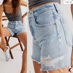 AGOLDE X Free People Riley High Rise Denim Jean Shorts Groove Light Wash Photo 4
