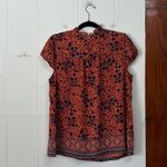 Joie ‎ Rust Orange Floral Cap Sleeve Blouse Size Large Photo 3