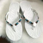 VINTAGE Y2K Beaded Cabo White Platform Chunky Thong Sandals M (7/8) Size undefined Photo 0