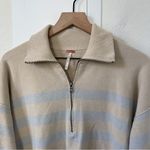 Free People  Coastal Stripe Half-Zip Pullover in Beige and Light Blue Photo 4
