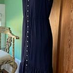 Nanette Lepore Navy Slub Gauze Flounce Button Front Midi Dress w/Pockets Sz 8 Photo 3