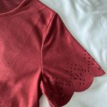 SheIn Red Scalloped Laser Cut Suede Top Photo 2